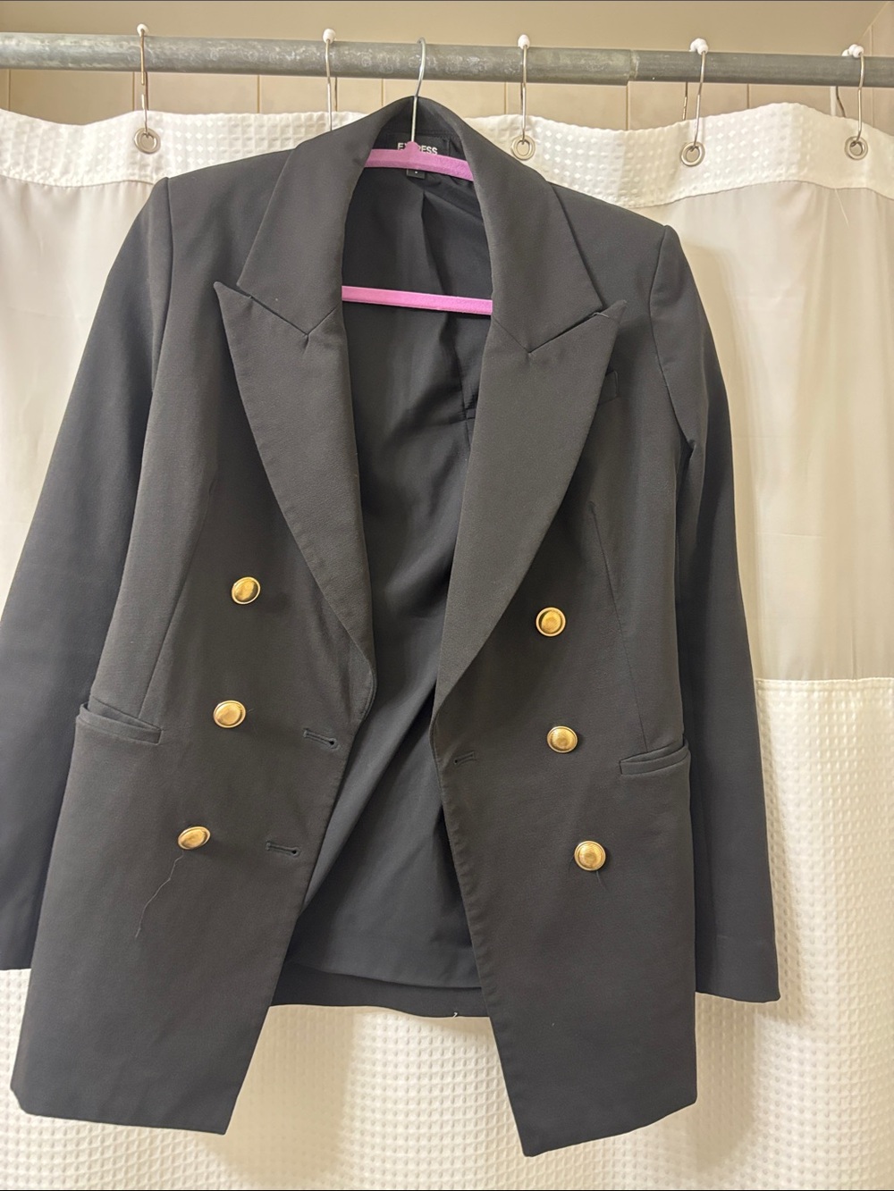 Express Black Double-Breasted Blazer with Gold Buttons